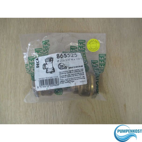 Caleffi Deca T - Stück 25 x 3/4 AG x 1/2 IG Nr. 865525 Fitting Messing K17/747