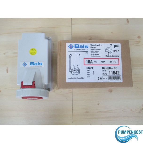 Bals 11542 Wandsteckdose CEE Steckdose 16 A 7- polig 6 h 400 V KOST-EX K18/144