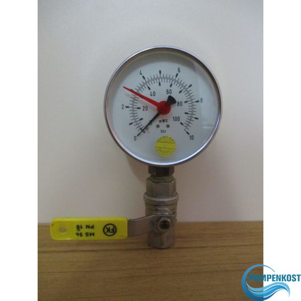 Druckmanometer 10 Bar Druck Manometer mit Absperrhahn PUMPENKOST S16/379