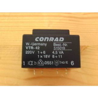 Conrad Trafo VTR-42 515019  pri 220 V sek 1x18 V 4,5 VA  T9/593