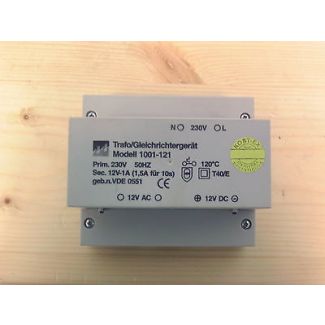 Trafo Gleichrichtergerät Model 1001-121 pri 230 V sek. 12 V 1 A Bestnr.: T9/541