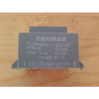 Conrad VTR-42 515000 Trafo Transformator  pri 220 V sek. 1x15 V 4,5 VA  T12/18